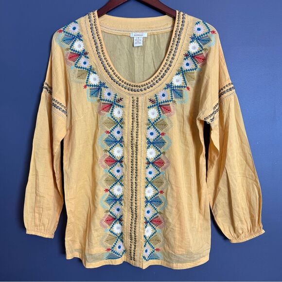 Sundance Sacred Songs Embroidered Yellow Scoop Neck Cotton Tunic Top Medium - Picture 2 of 9